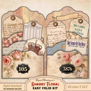 Mini Floral Folio Kit Printable - DIY Junk Journal Digital Paper Pack with Pockets, Cards & Tags for Easy Crafting