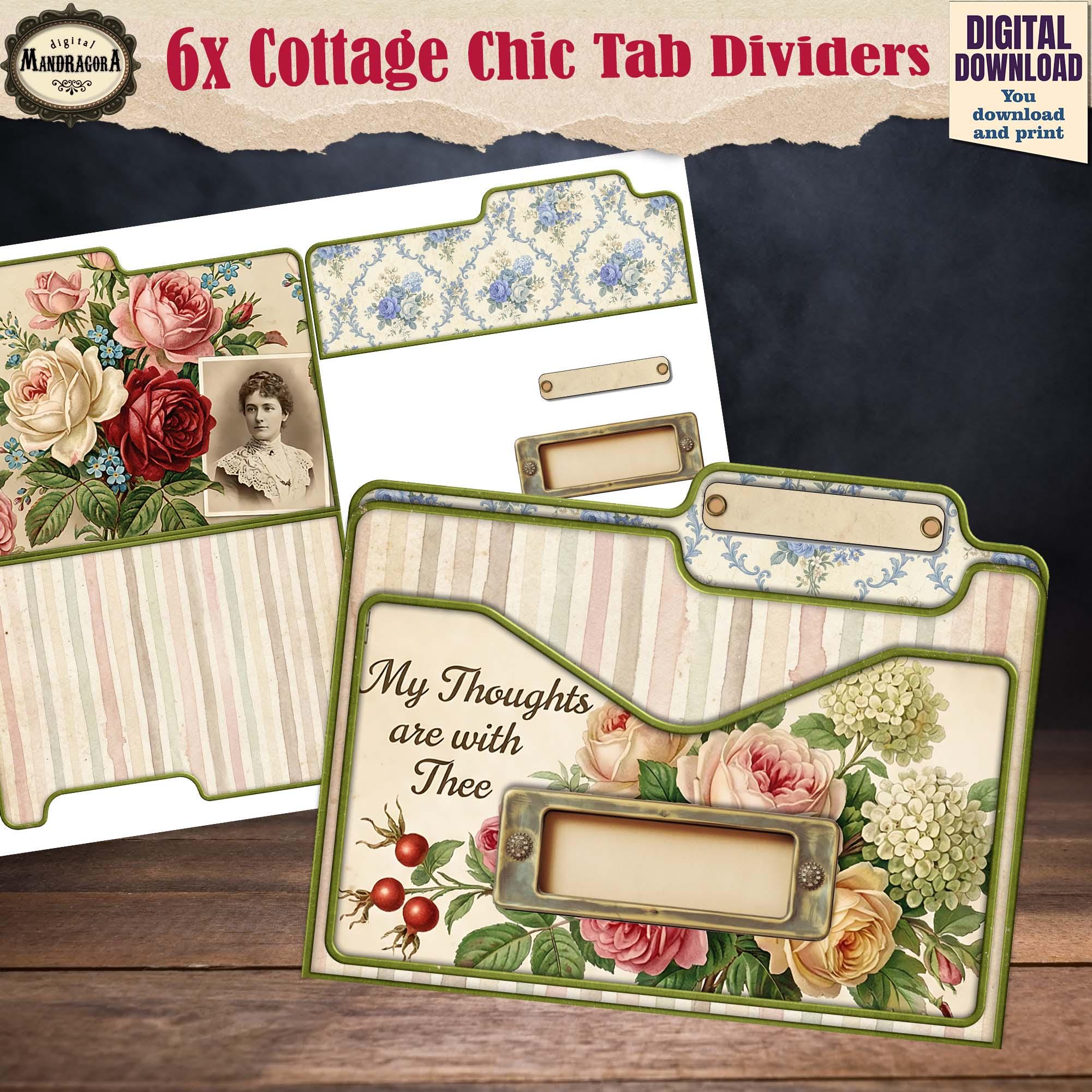 Vintage Mini Tab Divider and Ephemera Holder Set, Cottage Chic Paper ...