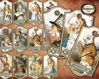 Alice in Wonderland Printable Tags: Vintage Style Labels (Digital Download)