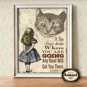 Alice in Wonderland quote, 8.5x11", Cheshire Cat, printable instant digital download, decoupage, wall hanging, framing, Alice print