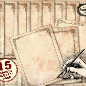 Printable stationery, stained letters, paper craft, letter paper, vintage writing, letter sheets, digital writer supplies