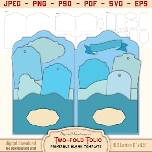 Printable Two-Fold Folio Kit Template - Junk Journal, Pockets & Tags - DIY Scrapbook - Paper Craft project kit - Gift for Crafter