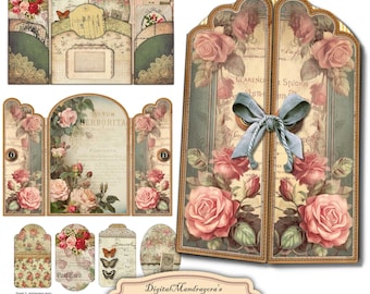 Shabby Roses Ephemera Holder: DIY Junk Journal (Digital Printable)