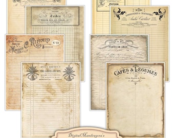 Vintage Ledger Paper: Grunge Invoice Designs for Junk Journals (Digital Download)