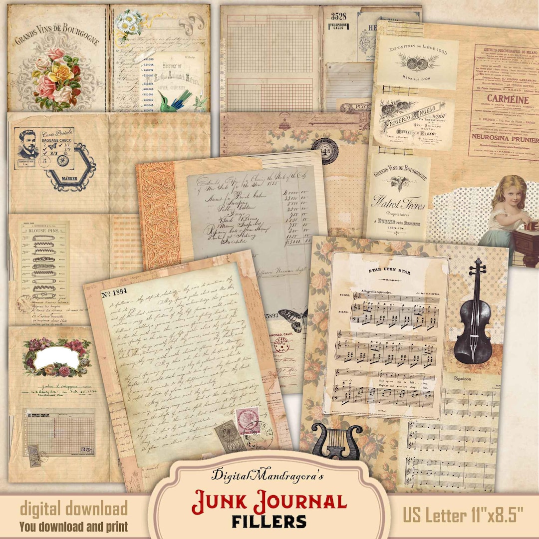 Vintage Junk Journal Fillers — Antique Collage Paper Pack, Printable ...