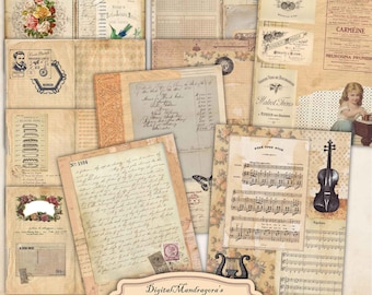 Vintage Junk Journal Fillers — Antique Collage Paper Pack, Printable Scrapbook Pages & Shabby Ephemera