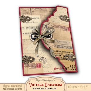 Vintage loaded folio ephemera kit for DIY paper crafts, digital download