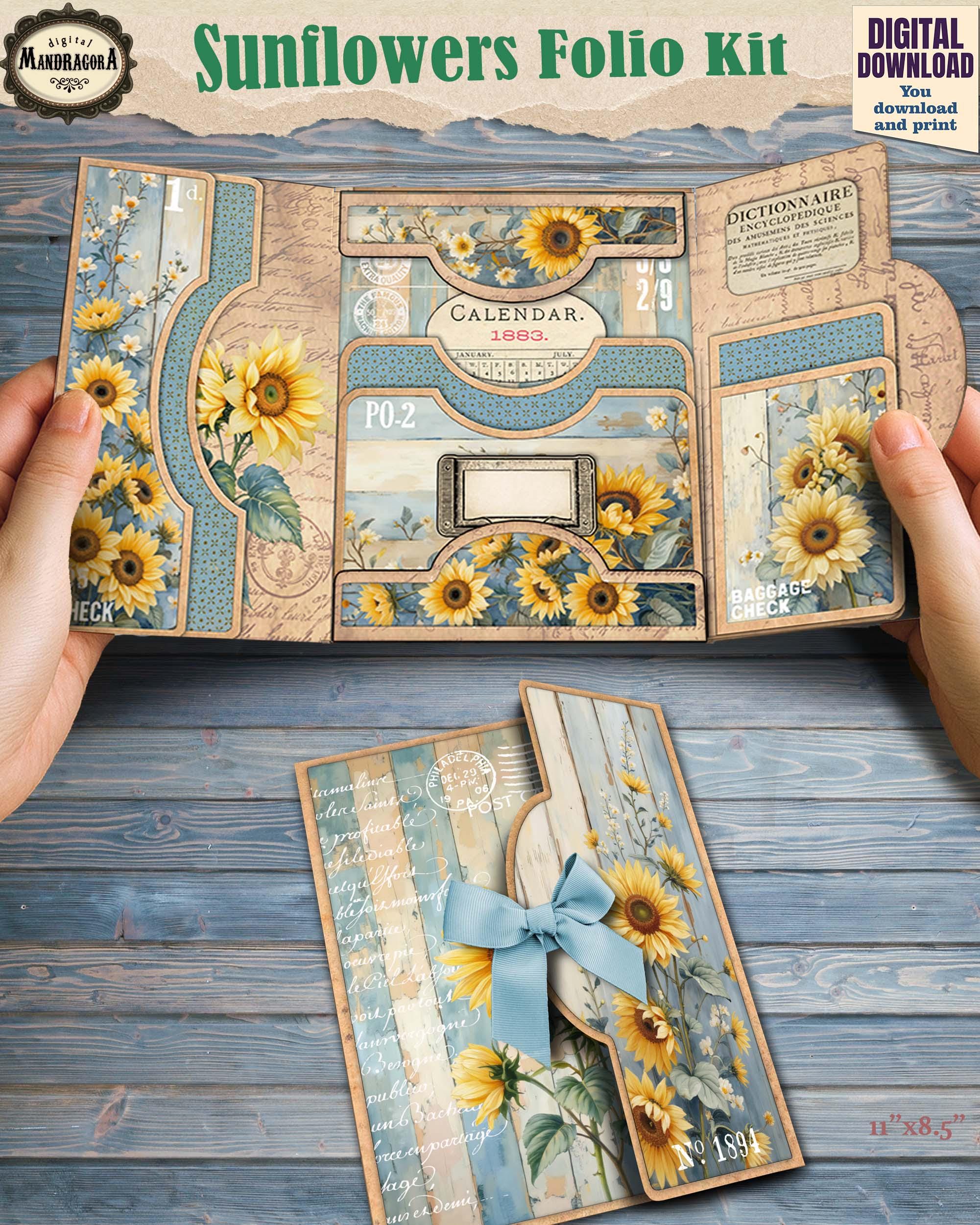 Printable Sunflower Junk Journal Folio Kit – Vintage Floral Ephemera ...