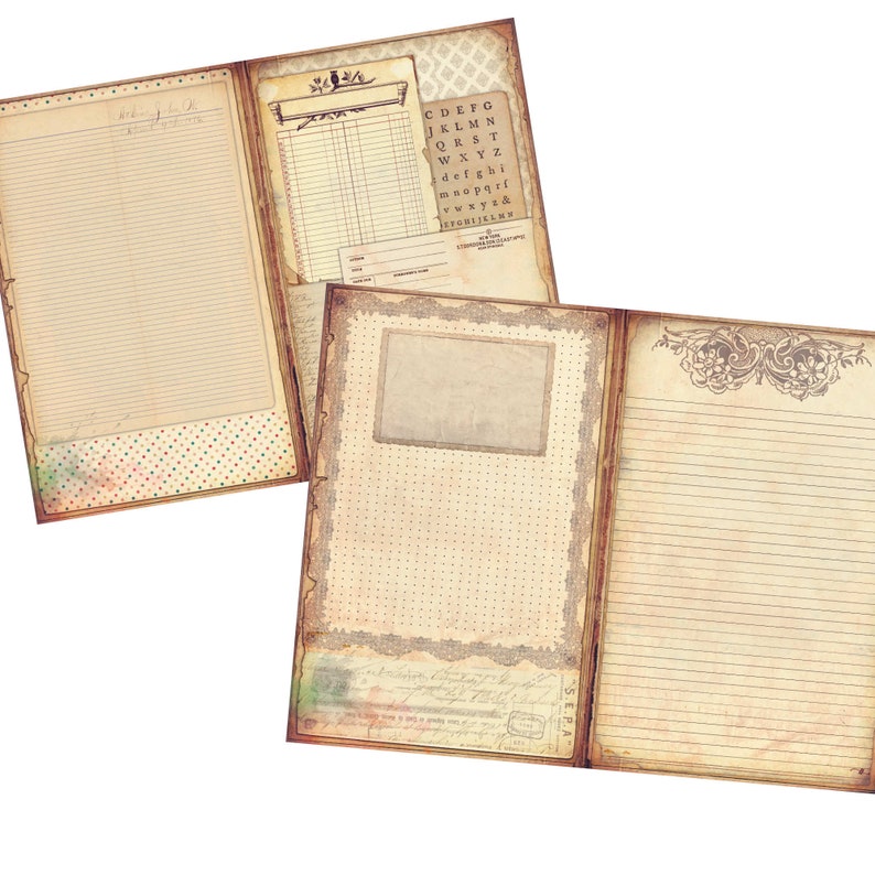 Grunge Shabby Junk Journal Kit with Double Pages - Printable Digital Ephemera