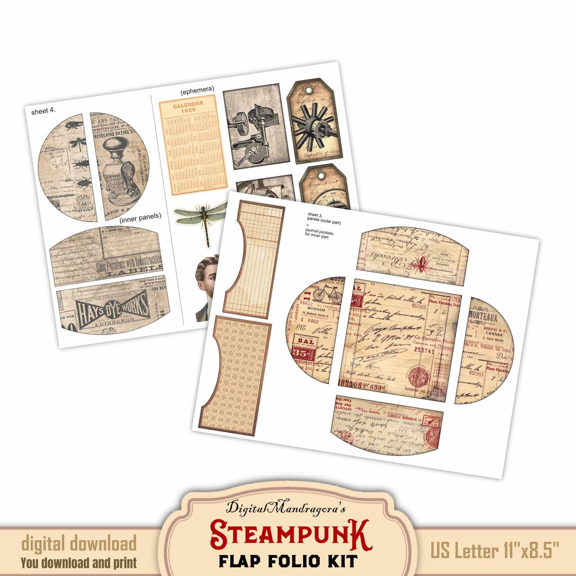 Steampunk Junk Journal Folio Kit: Victorian Ephemera (digital Printable ...