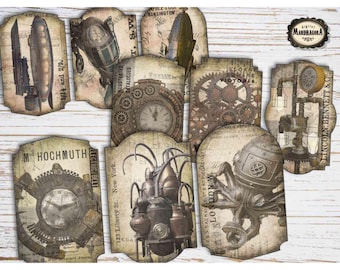 Steampunk Scrapbook Labels: Vintage Style Printable Tags (Digital Download)