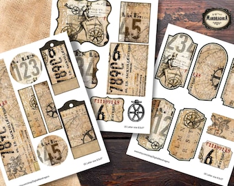 Steampunk Grunge Labels: Junk Journal Ephemera (Digital Download)