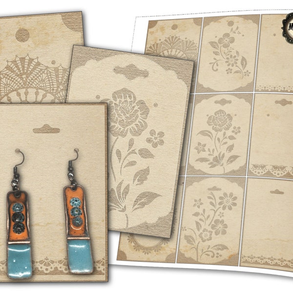 Earring display cards, Earring holders, Printable hanging jewelry holder, Vintage DIY dangle earring cards, Digital Jewellery cards