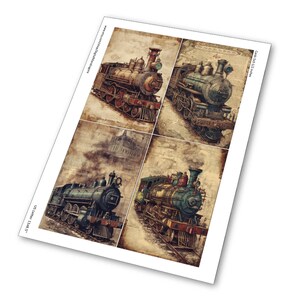 digital download steam locomotive, nostalgic train, Victorian Steampunk, dieselpunk cards, steam fantasy, Victorian traveling, steam transport, steampunk printable, junk journaling, journal cards, digital steampunk, vintage steam trains,