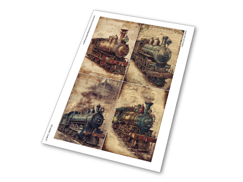 digital download steam locomotive, nostalgic train, Victorian Steampunk, dieselpunk cards, steam fantasy, Victorian traveling, steam transport, steampunk printable, junk journaling, journal cards, digital steampunk, vintage steam trains,