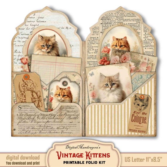 Vintage Cats Folio Kit: DIY Junk Journal Printable Ephemera — Vintage Journaling Pages