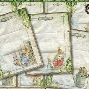 Peter Rabbit writing papers, digital writing paper, vintage Peter Rabbit stationary, junk journal printable, Peter Rabbit digital download