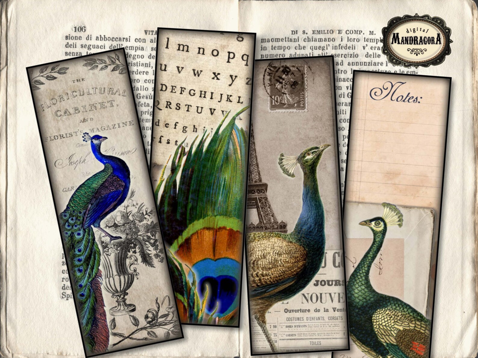 Peacock Bookmarks Vintage Peacock Prints Printable Bookmarks Etsy
