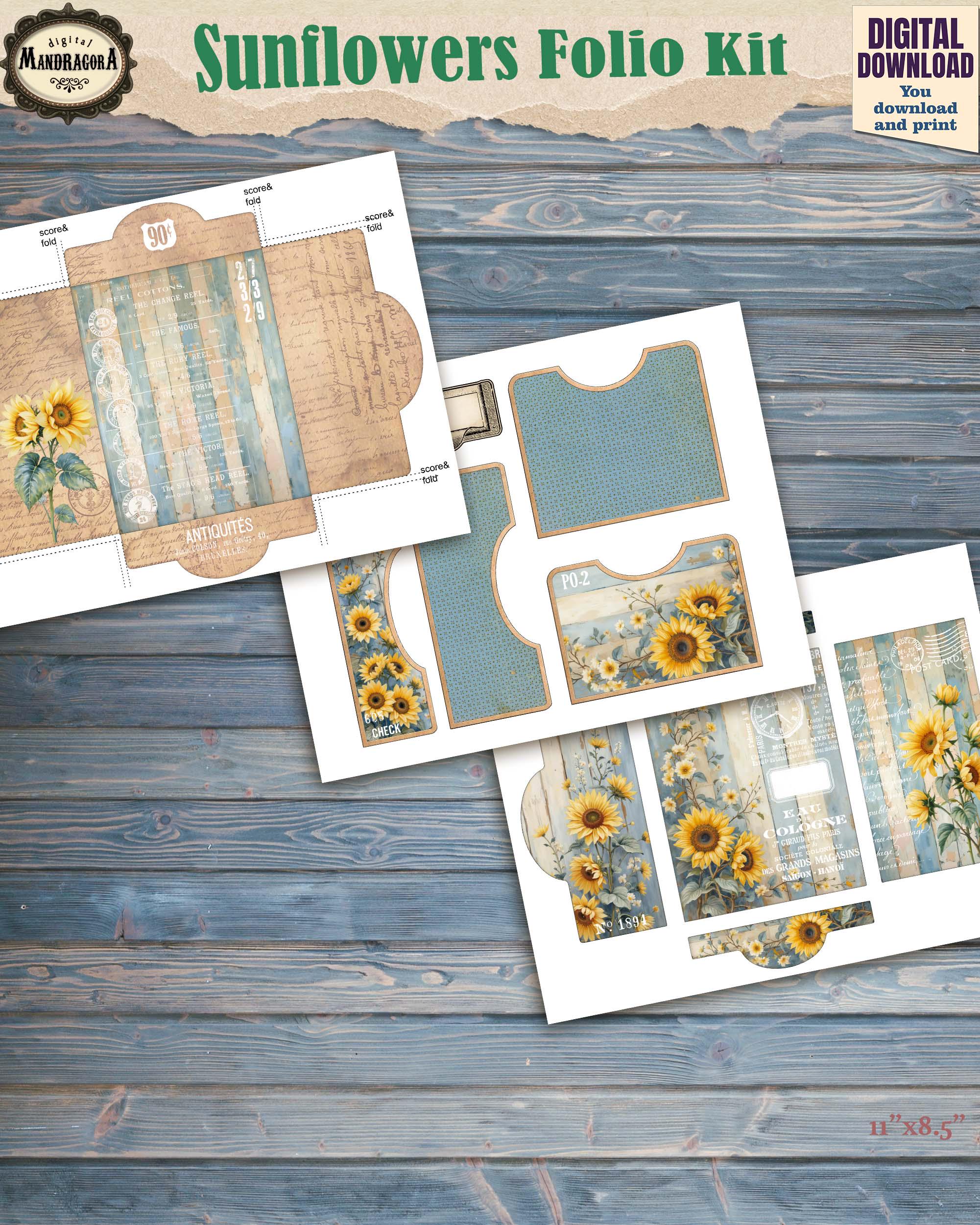 Printable Sunflower Junk Journal Folio Kit – Vintage Floral Ephemera ...