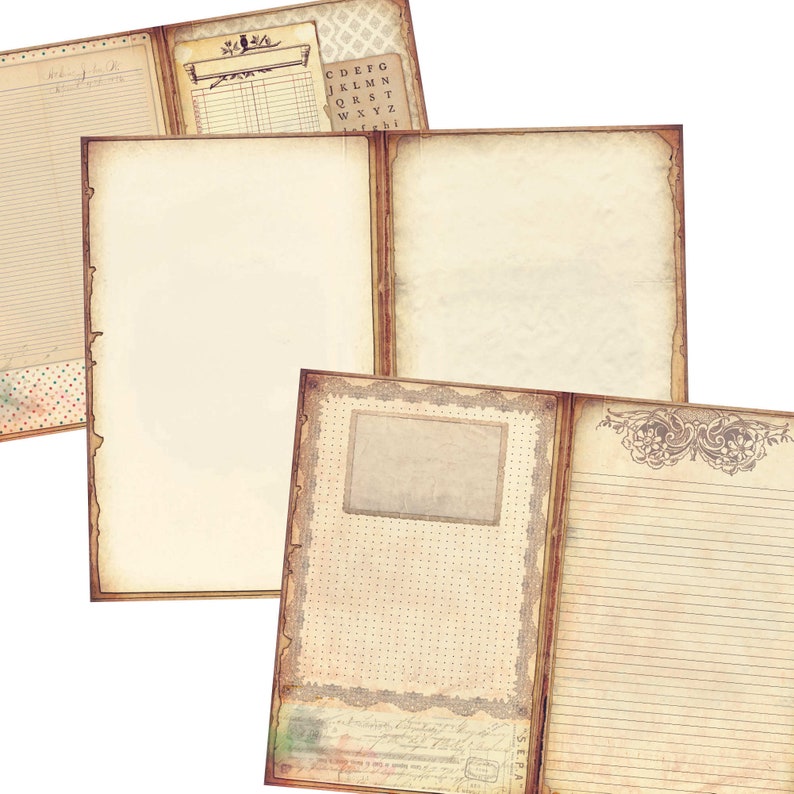 Grunge Shabby Junk Journal Kit with Double Pages - Printable Digital Ephemera