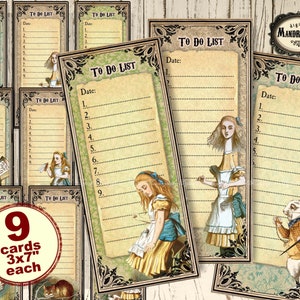 Alice in Wonderland To Do cards, Wonderland daily planner, to do list, personal planner, Alice in Wonderland, digital instant download