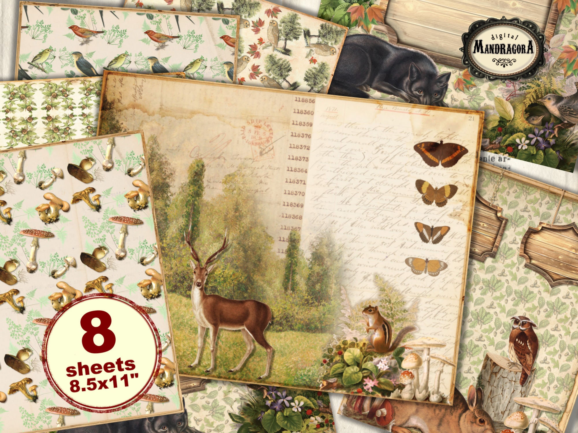 Woodland paper pack vintage woodland backgrounds woodland Etsy