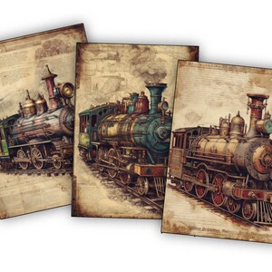 digital download steam locomotive, nostalgic train, Victorian Steampunk, dieselpunk cards, steam fantasy, Victorian traveling, steam transport, steampunk printable, junk journaling, journal cards, digital steampunk, vintage steam trains,