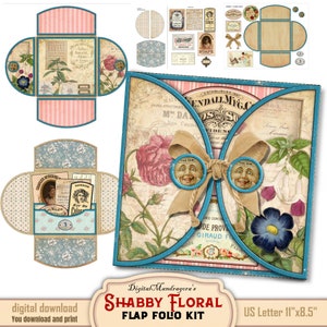Loaded Folder Flap Folio Kit - Shabby Floral Ephemera - Toiletry Soap Ephemera - Vintage Junk Journal Digital Printable - Journal Pockets