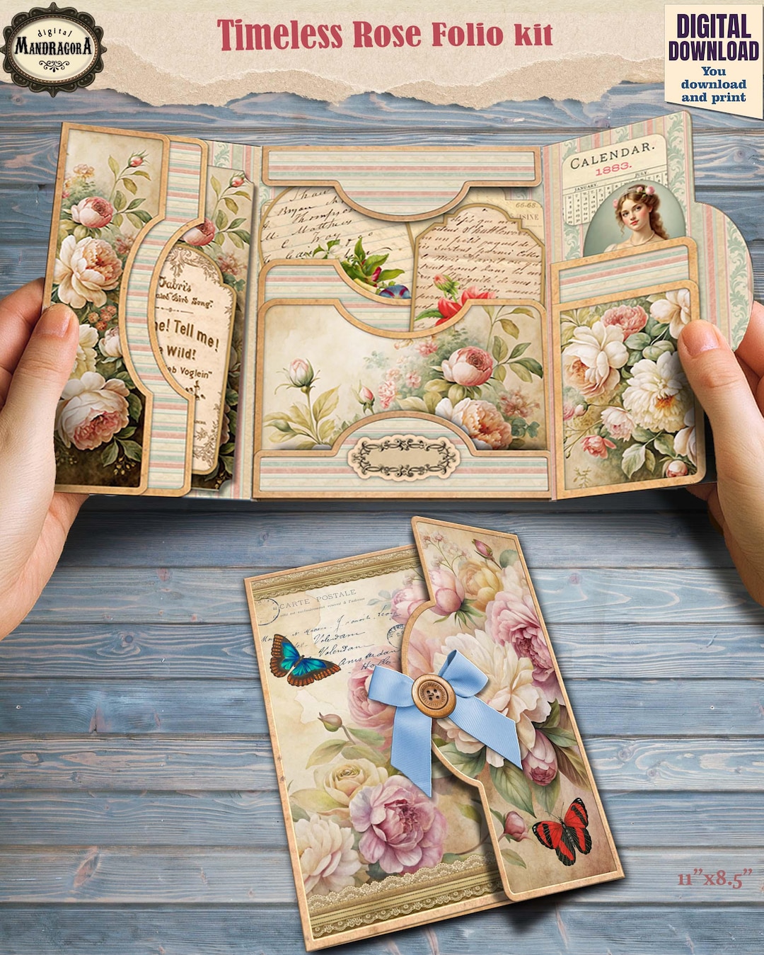 Vintage Floral Junk Journal Folio Kit – Shabby Romantic Roses Ephemera ...