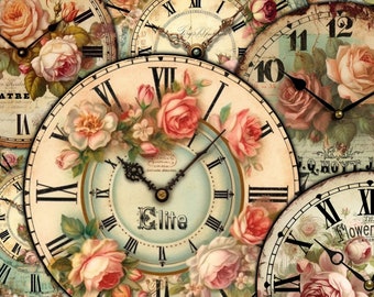 Cottagecore Rose Clock Faces: Victorian Ephemera (Digital Download)