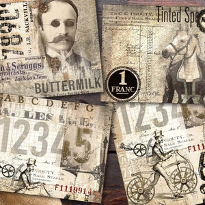 Steampunk grunge cards, steampunk collage cards, large steampunk cards, steampunk junk journal cards, scrapbook cards, digital download