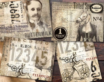 Steampunk Collage Cards: Grunge Scrapbook Ephemera (Digital Download)