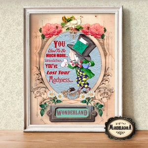 Mad Hatter Alice in Wonderland Print: Vintage Quote Art (Digital Download)
