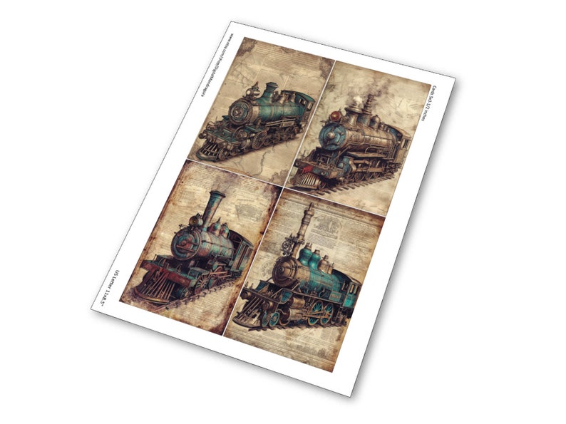 digital download steam locomotive, nostalgic train, Victorian Steampunk, dieselpunk cards, steam fantasy, Victorian traveling, steam transport, steampunk printable, junk journaling, journal cards, digital steampunk, vintage steam trains,