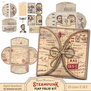 Steampunk Junk Journal Folio Kit: Victorian Ephemera (Digital Printable)