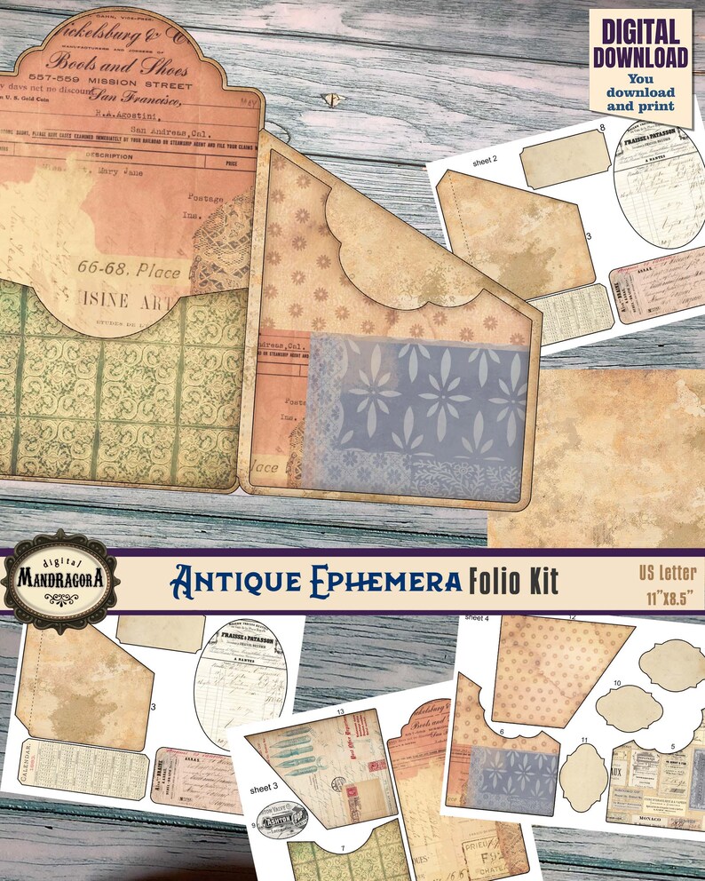 Tri-fold Junk Journal Folio Kit · Vintage Easy Project Ephemera Holder ...