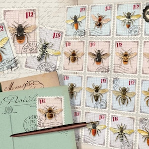 10 Bee Postage Stamps Unused Garden Bees Stamps // Honey Bee Postage for  Mailing