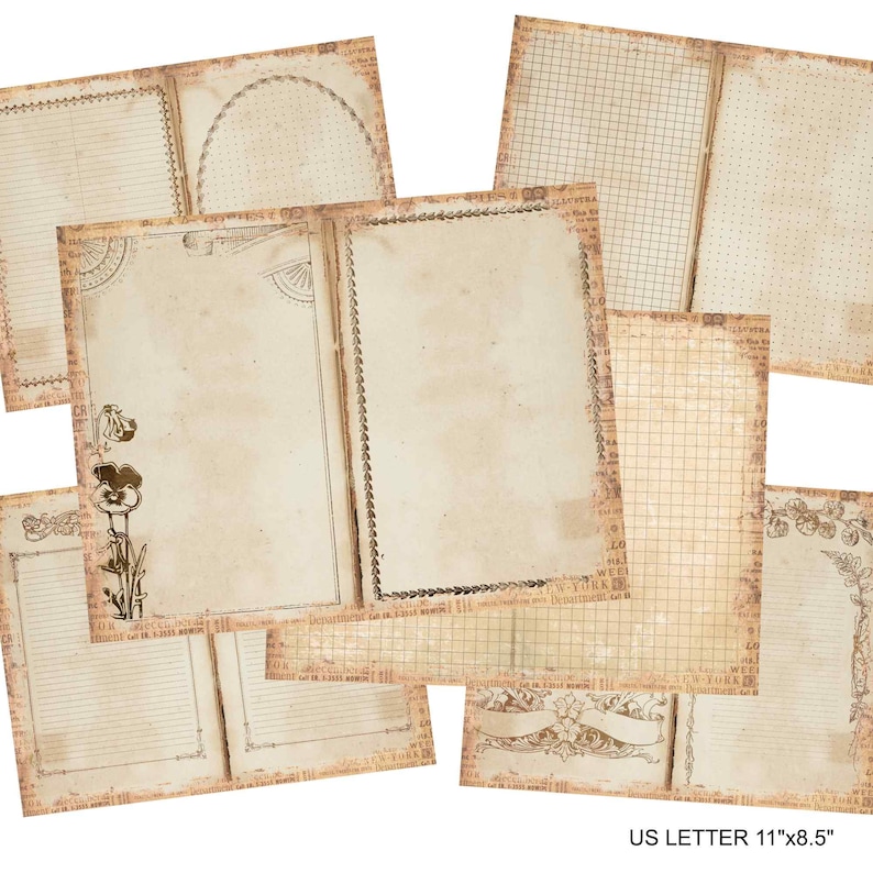 vintage writing papers, junk journaling