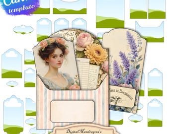 Loaded Tag Canva Frames, Drag and Drop Editable Vintage Floral Junk Journal Pockets Templates