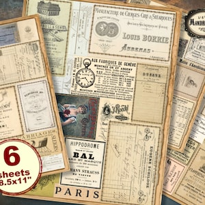 Vintage stitched effect ephemera papers, scrapbooking decorative collage papers, decoupage, junk journal pages, journaling, digital download
