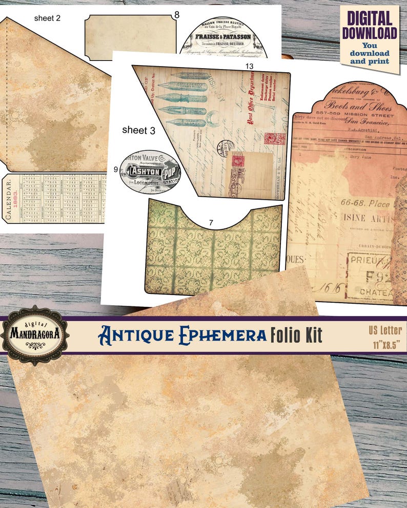 Tri-fold Junk Journal Folio Kit · Vintage Easy Project Ephemera Holder ...