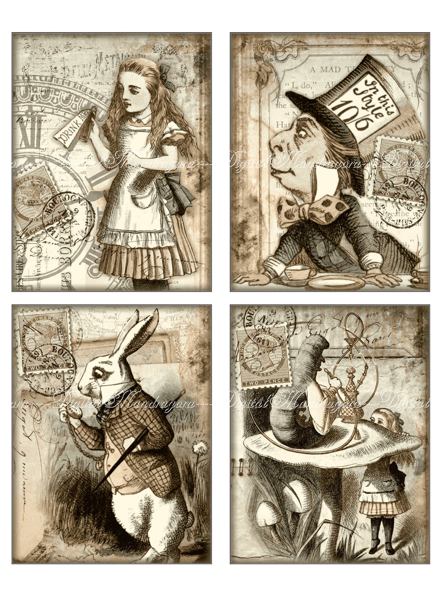 6x Alice im Wunderland Karten Grunge Wonderland Karten | Etsy
