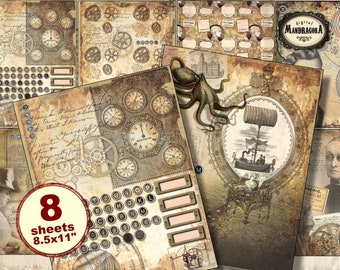 Steampunk paper pack, steampunk backgrounds, Victorian medical scrapbooking, steampunk prints card making, digital download