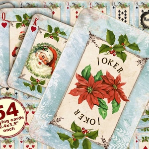 Victorian Christmas playing cards, Christmas full set playing cards, Christmas party supplies, instant digital download