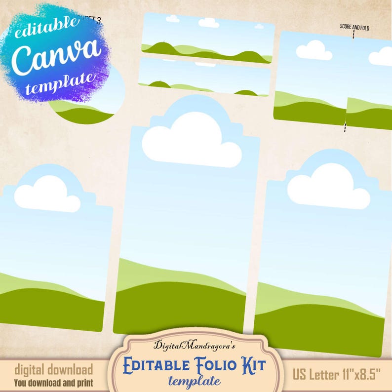 Junk journal folio kit Drag and drop CANVA template