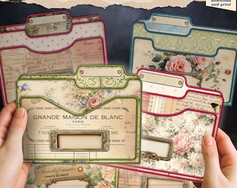 Vintage Floral Tab Dividers, Junk Journal Ephemera Pockets (Digital Download)