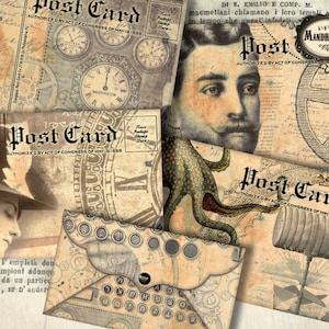 Steampunk envelopes, steampunk stationery, printable Victorian envelopes, digital instant download