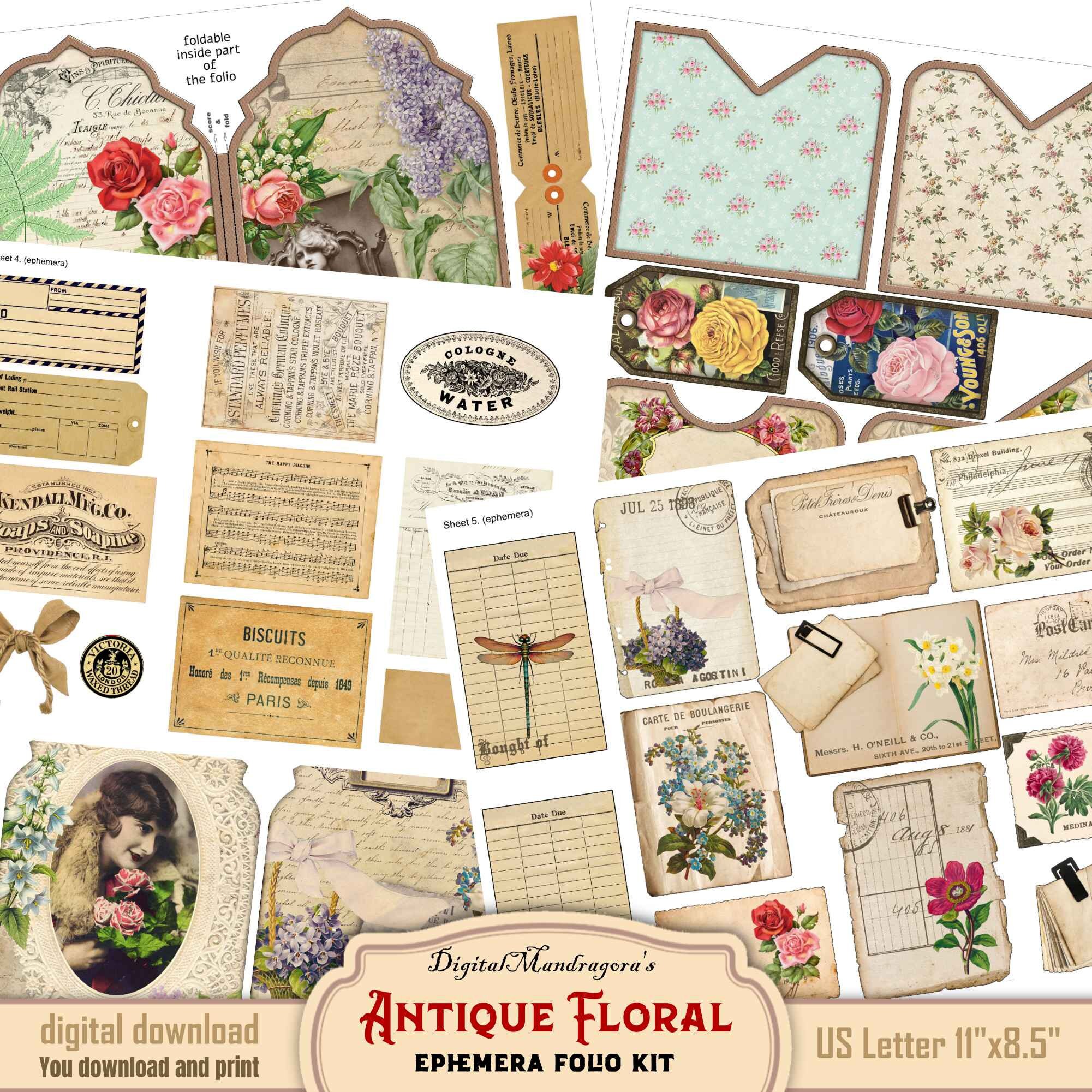 Floral Ephemera Folio Kit: Vintage Junk Journal DIY (digital Download ...