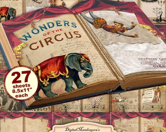 Vintage Circus Junk Journal Kit: Ephemera, Fussy Cuts (Digital Download)