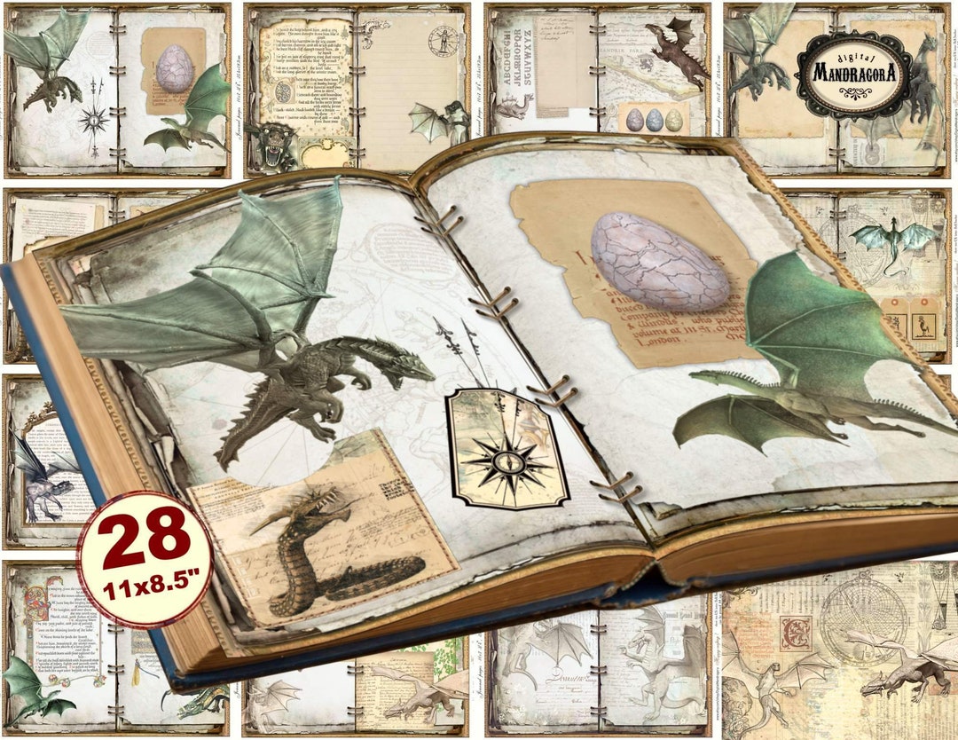 Magical Dragons Junk Journal Kit, Dragons Journal, Journal Ephemera